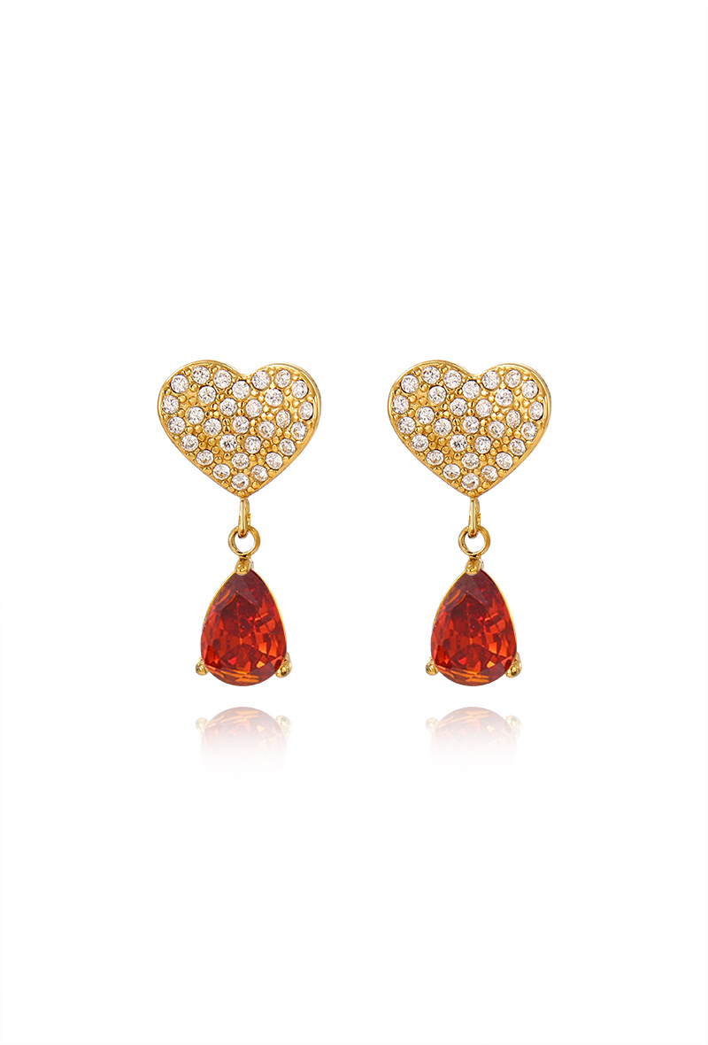 Grossiste WEC Bijoux - Boucles d'Oreilles Cœur & Goutte Scintillante Acier Inoxydable