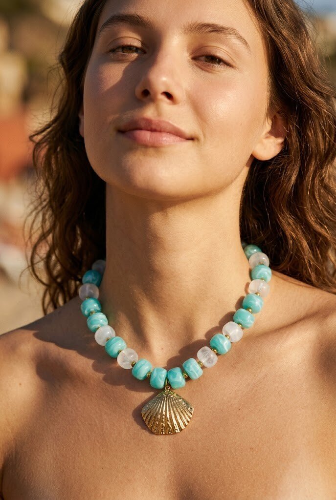 Grossiste WEC - Collier Coquillage Azur en Acier Inoxydable
