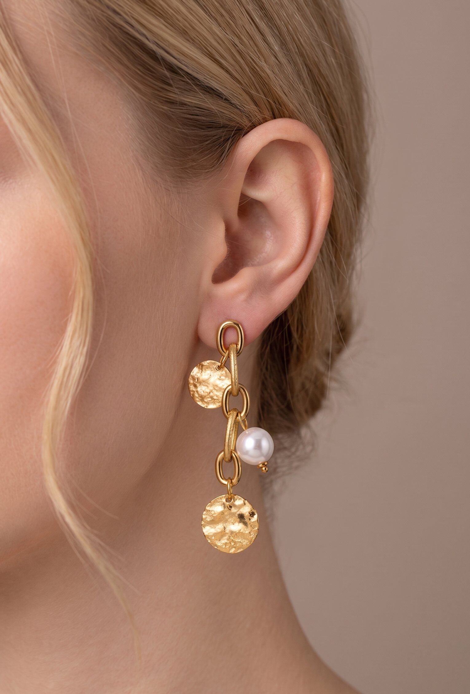 Grossiste WEC Bijoux - Boucles d'Oreilles Acier Inoxydable Dorée & Perle