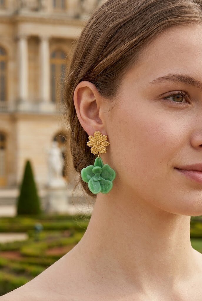 Grossiste WEC - Boucles d'Oreilles Pendantes Orchidées en Acier Doré – Collection Florale