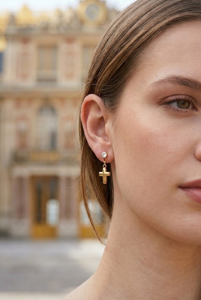 Grossiste WEC - Boucles d'oreilles pendantes Croix en Acier Inoxydable