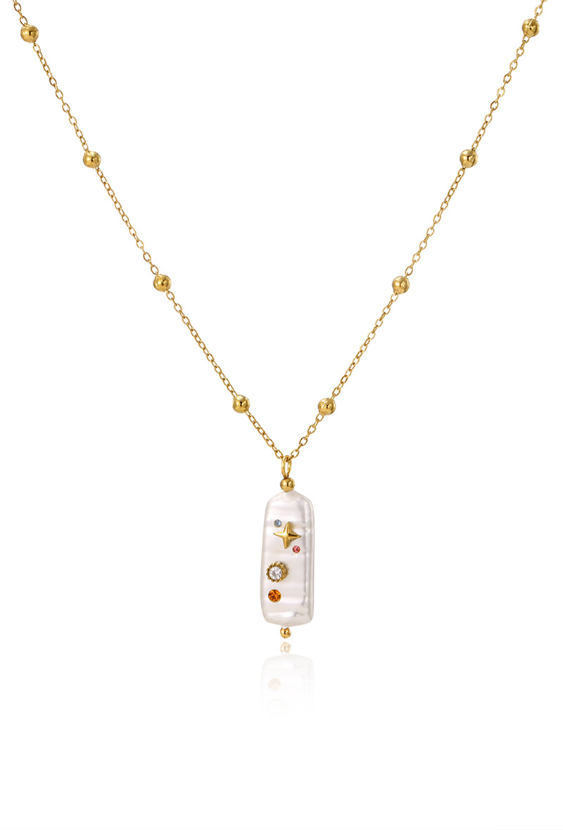 Grossiste WEC Bijoux - Collier Éclat Baroque – Acier Inoxydable Doré & Perle Nacre
