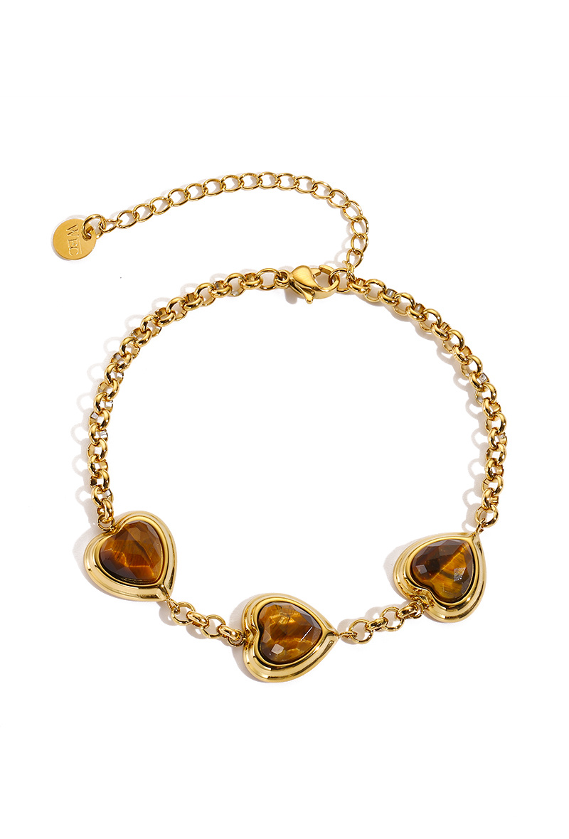 Grossiste WEC Bijoux - Bracelet Cœurs de Tigre – Acier Inoxydable Doré & Œil de Fauve