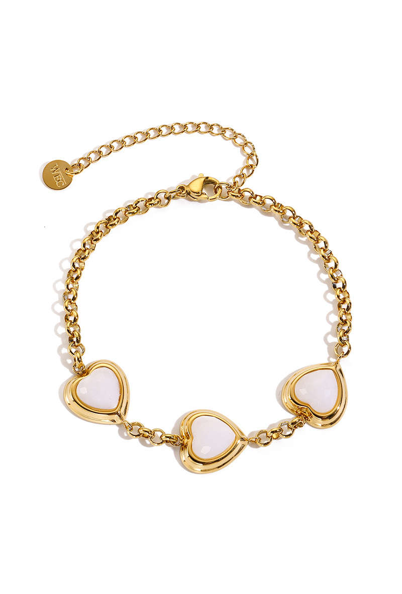 Grossiste WEC Bijoux - Bracelet Triple Cœur en Acier Doré & Pierre Blanche