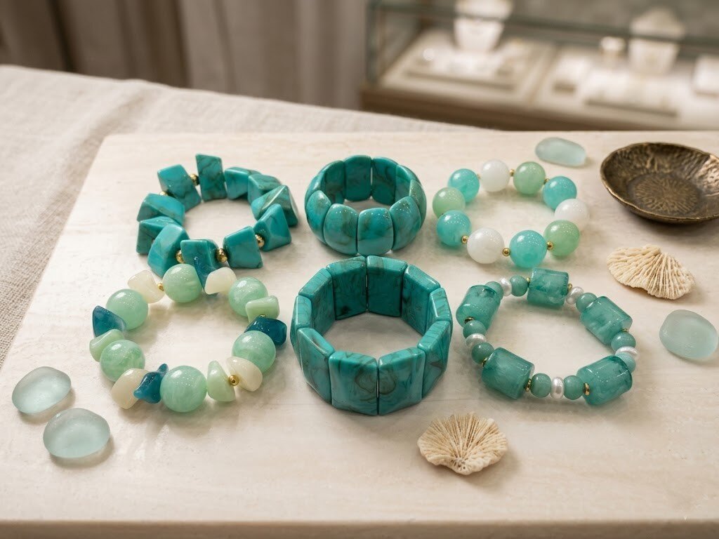 Grossiste WEC - Lot de 6 Bracelets Manchette et Perles en Résine - Éclats de Lagon