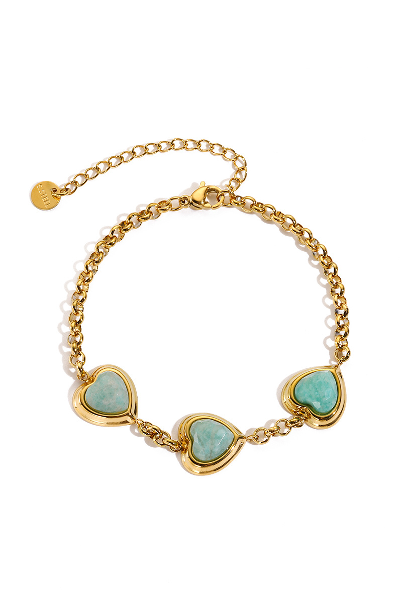 Grossiste WEC Bijoux - Bracelet Cœurs d'Amazonite – Acier Inoxydable Doré