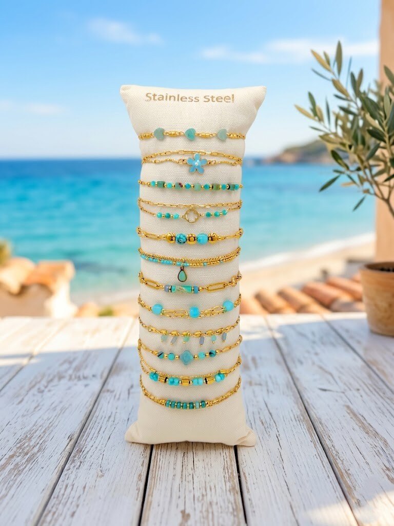 Grossiste WEC - Lot de 12 Bracelets en Acier Inoxydable +boudin -Collection Éclat Azur