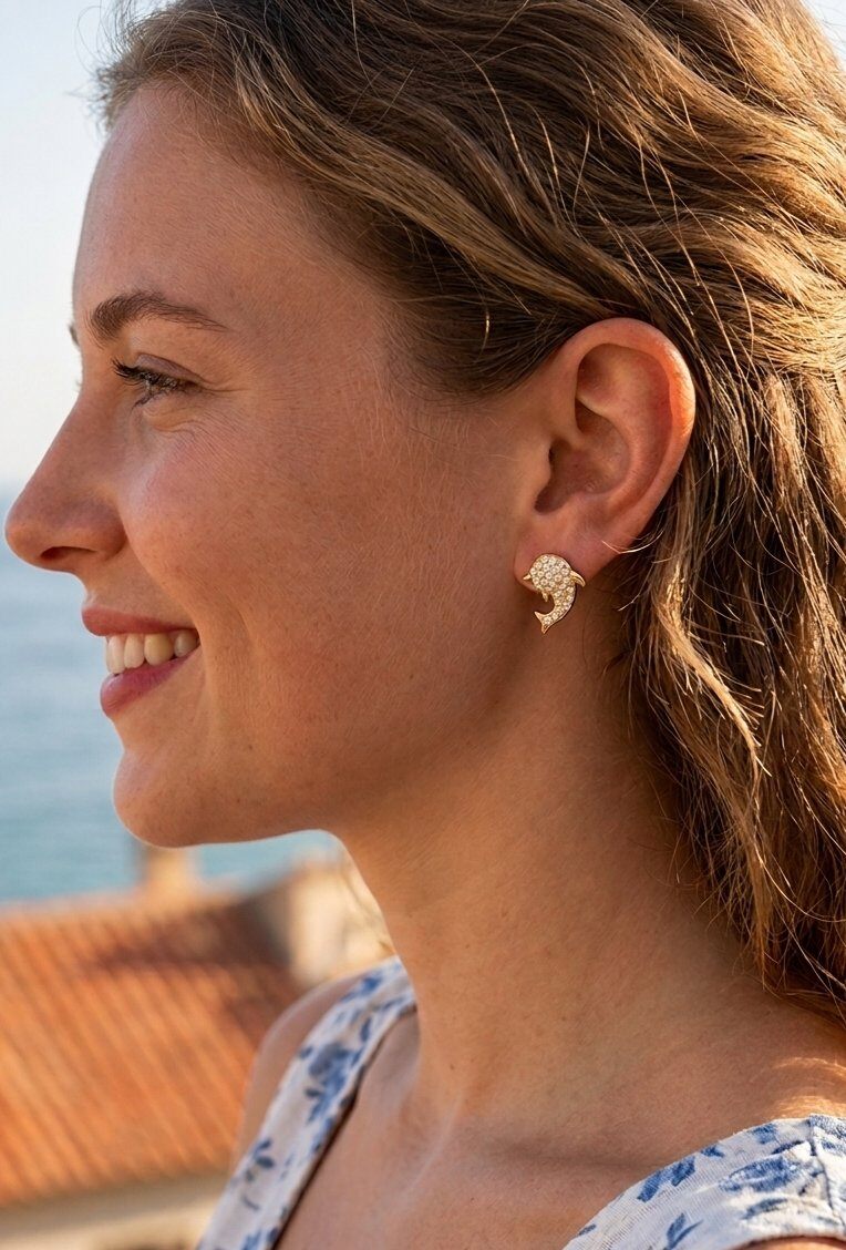 Grossiste WEC Bijoux - Boucle d'oreilles Dauphin – Acier Inoxydable & Cristaux