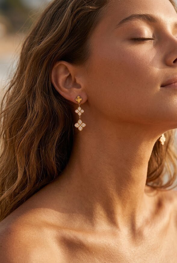 Grossiste WEC Bijoux - Boucle d'oreilles Trèfle – Acier Inoxydable & Cristaux