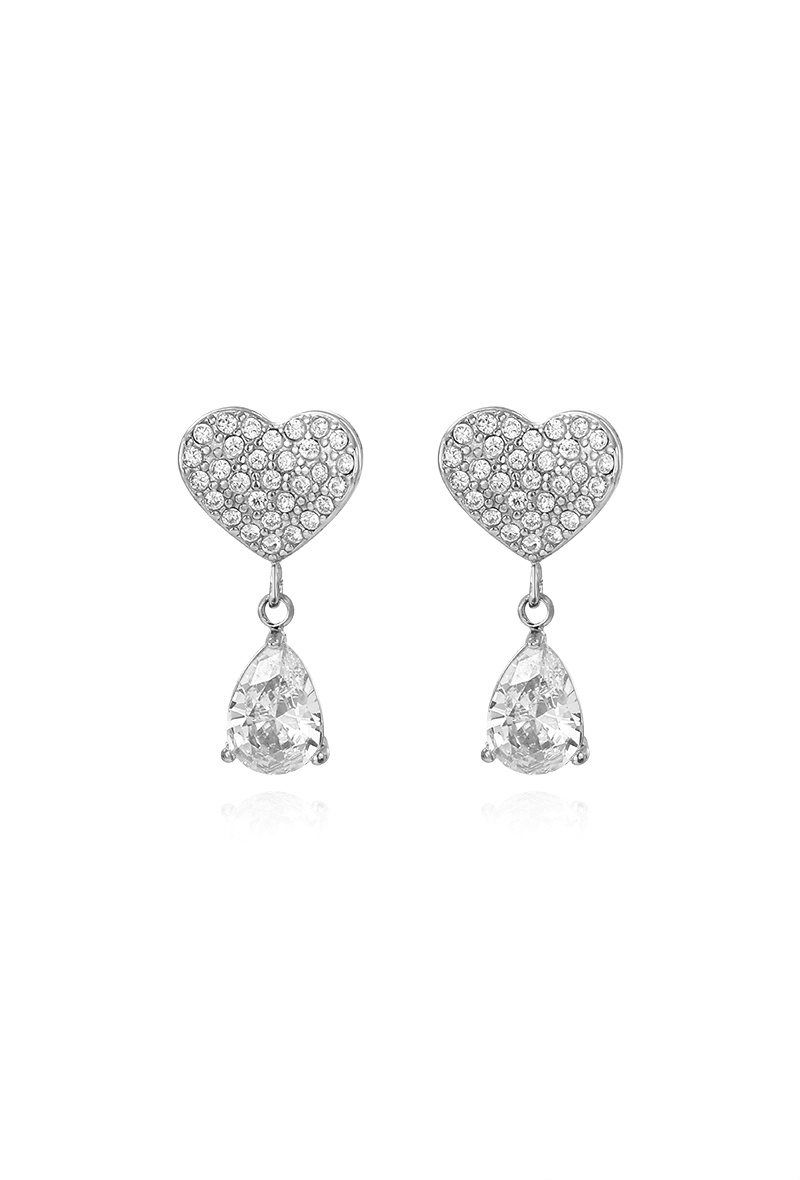 Grossiste WEC Bijoux - Boucles d'Oreilles Cœur & Goutte Scintillante Acier Inoxydable
