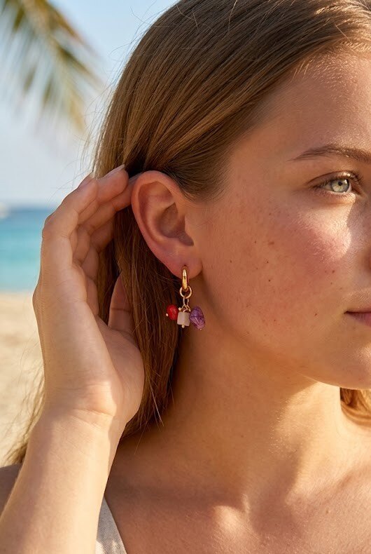 Grossiste WEC - Boucle d' oreilles Harmonie Solaire – Acier Inoxydable & Pierres Naturelles