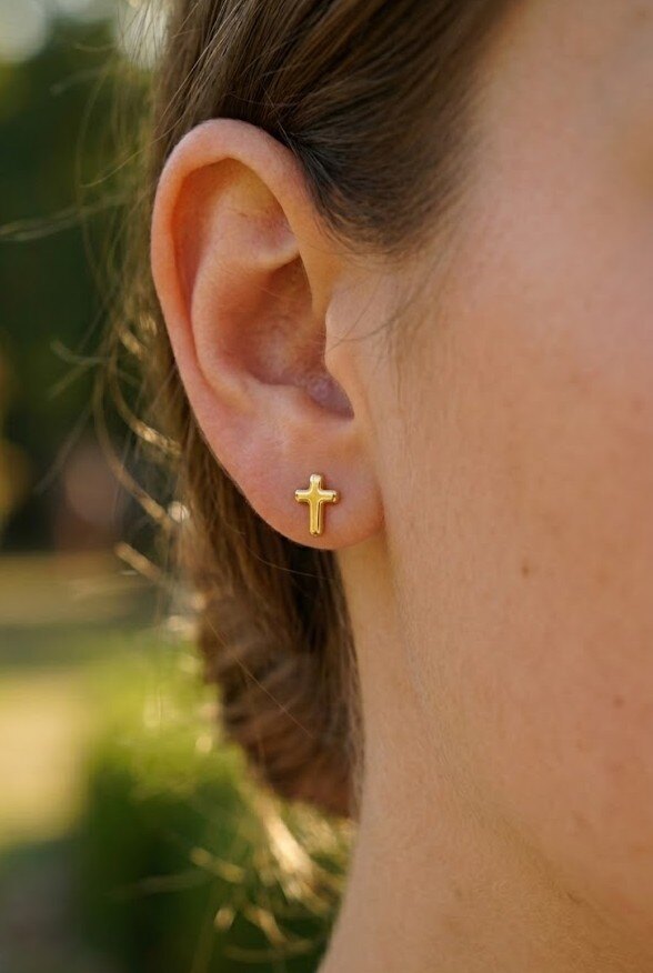 Grossiste WEC - Boucles d'Oreilles Croix en Acier Inoxydable Doré