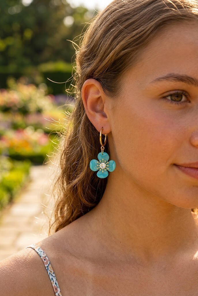 Grossiste WEC - Boucles d'Oreilles Créoles Florales en Acier Inoxydable
