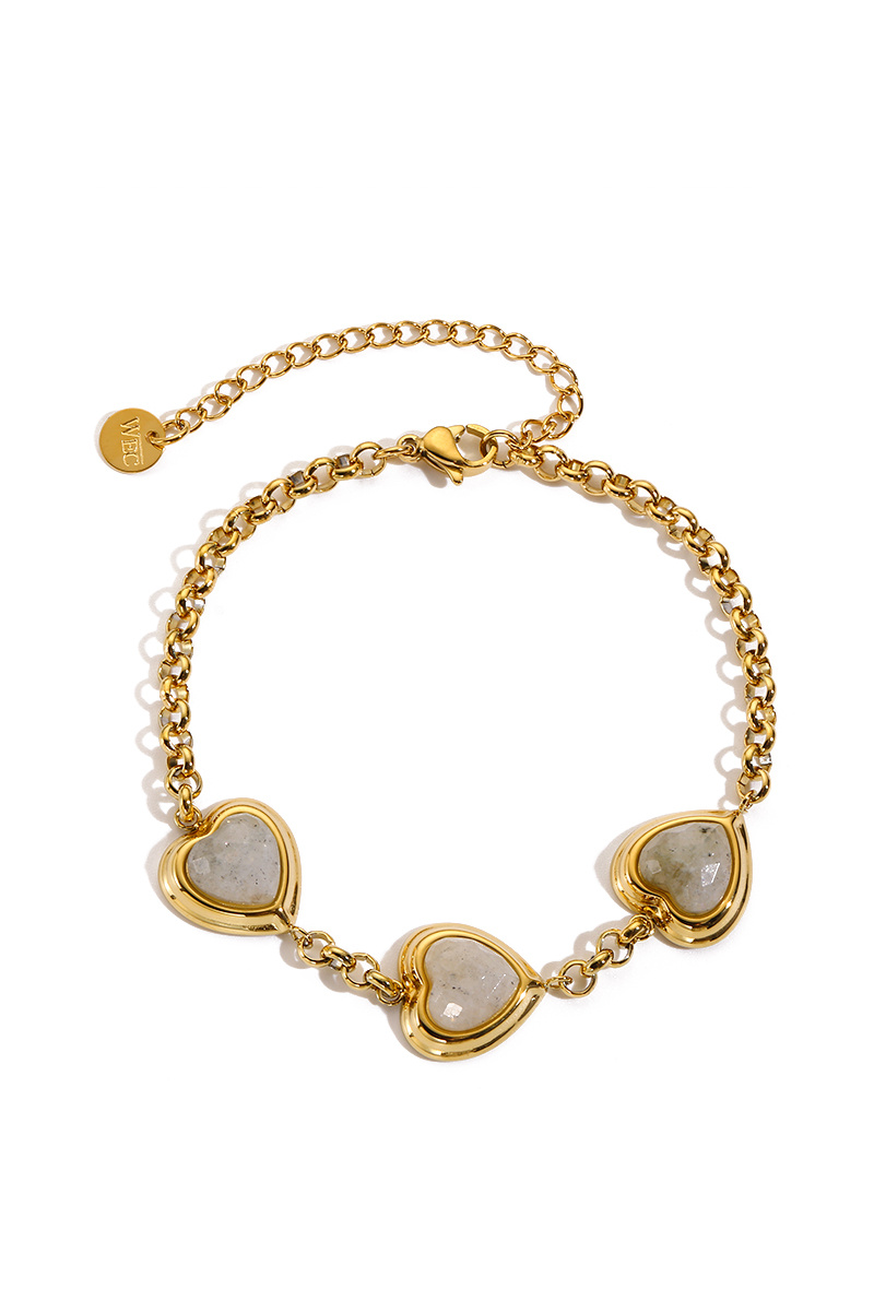 Grossiste WEC Bijoux - Bracelet Cœurs de pierre de naturelle en Acier Inoxydable Doré