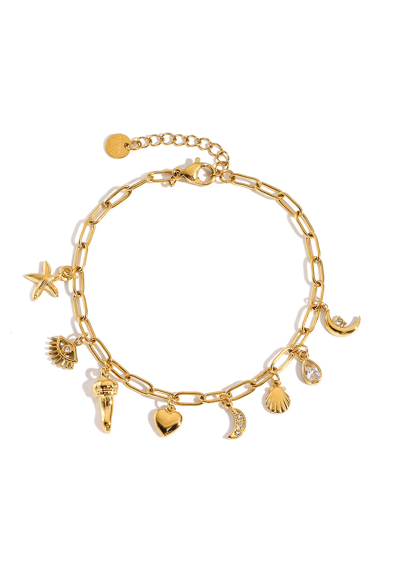 Grossiste WEC - Bracelet Multi-Charms « Éclat Céleste & Marin » – Acier Inoxydable Doré
