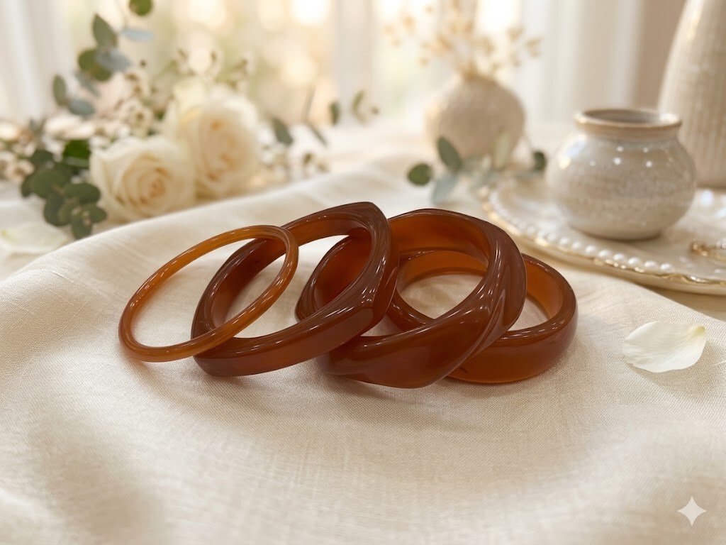 Grossiste WEC - Lot de 4 Bracelets Joncs en Résine Ambrée