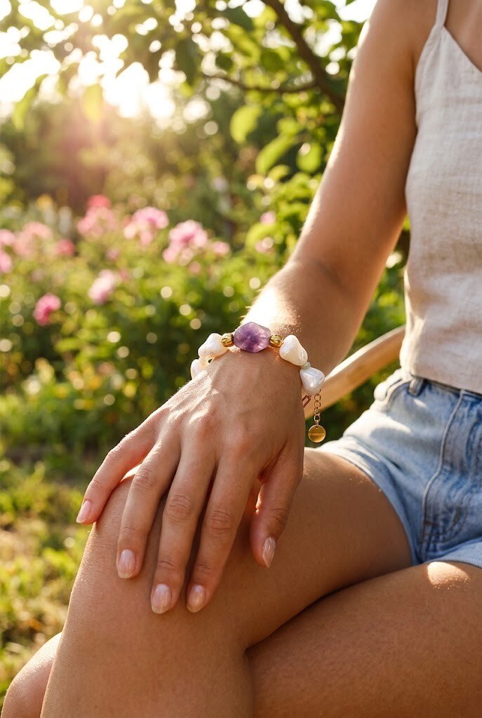 Grossiste WEC - Bracelet Éclat Solaire & Améthyste en Acier Inoxydable