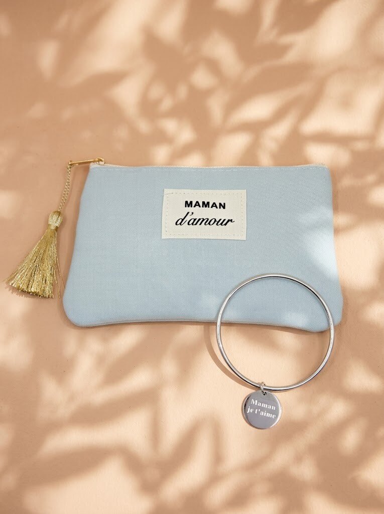 Grossiste WEC - POCHETTE MAMAN D'AMOUR + BRACELET JONC MAMAN JE T'AIME EN ACIER INOXYDABLE