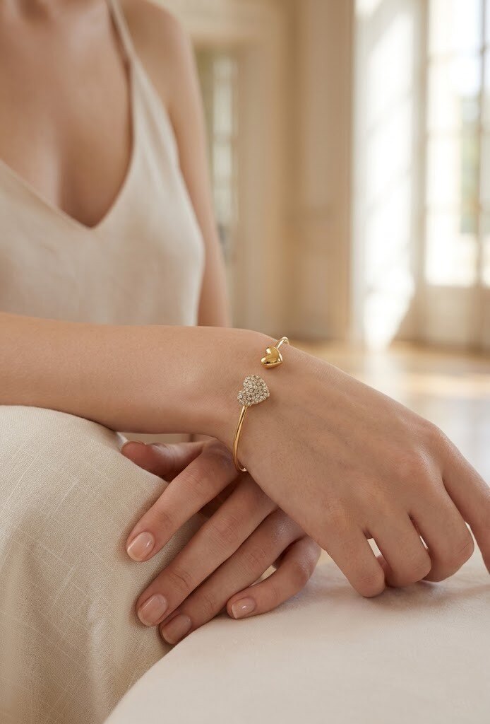 Grossiste WEC - Bracelet Jonc Ouvert Cœurs Entrelacés en acier inoxydable – Élégance & Romantisme