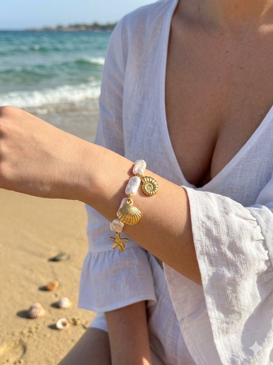 Grossiste WEC - Bracelet Éclat des Mers en acier inoxydable – Perles Baroques & Charm's Dorés
