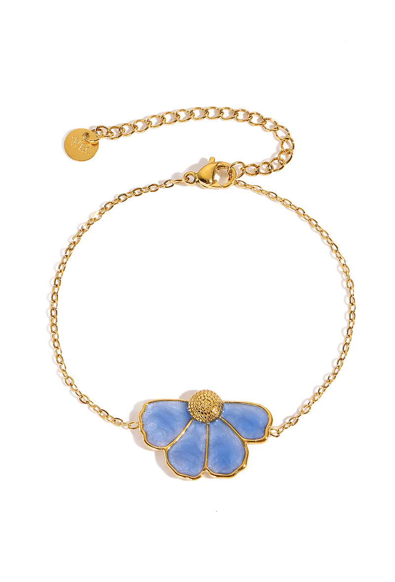 Grossiste WEC Bijoux - Bracelet Flora en Acier Doré – Éclat Bleu Pastel