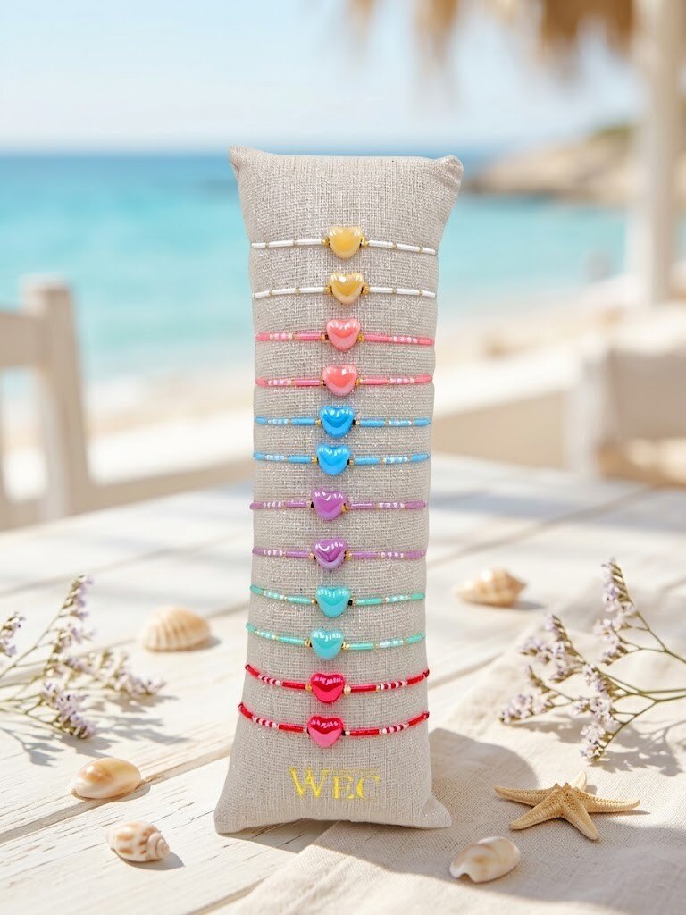 Grossista WEC - Set di 12 braccialetti in acciaio inossidabile +salsiccia - Collezione «Sweet Heart»