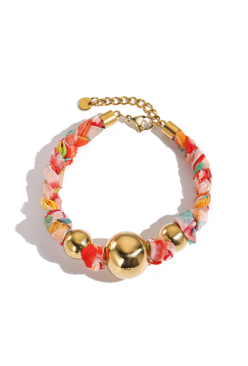 Grossiste WEC Bijoux - Bracelet Bohème Chic en Acier Doré et Tissu Floral