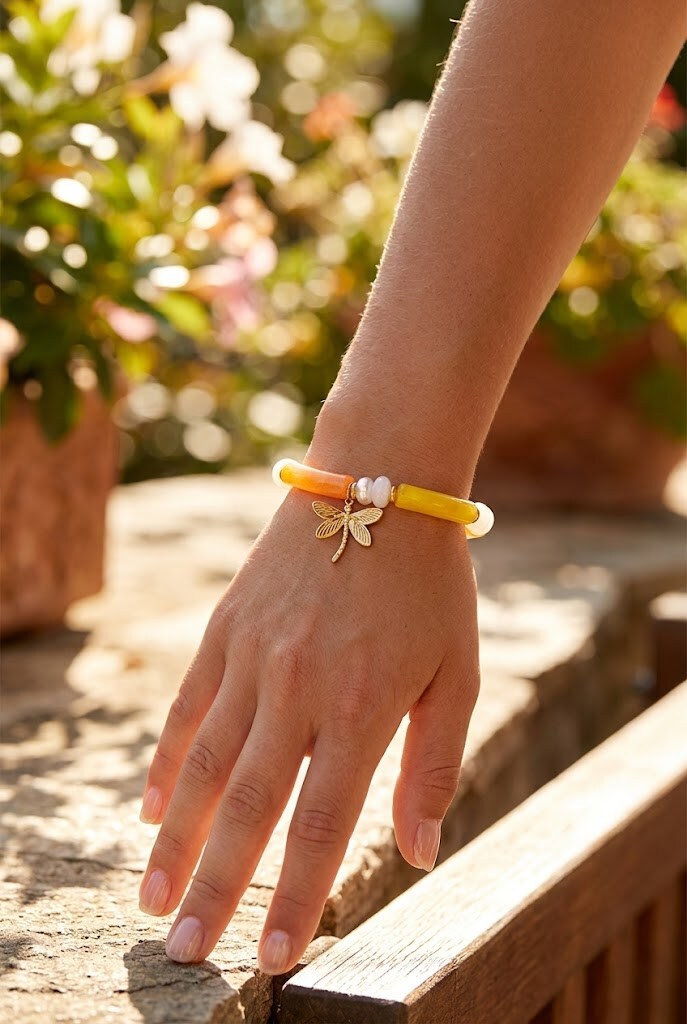 Grossiste WEC - Bracelet Libellule Soleil Couchant en Acier Inoxydable et Résine