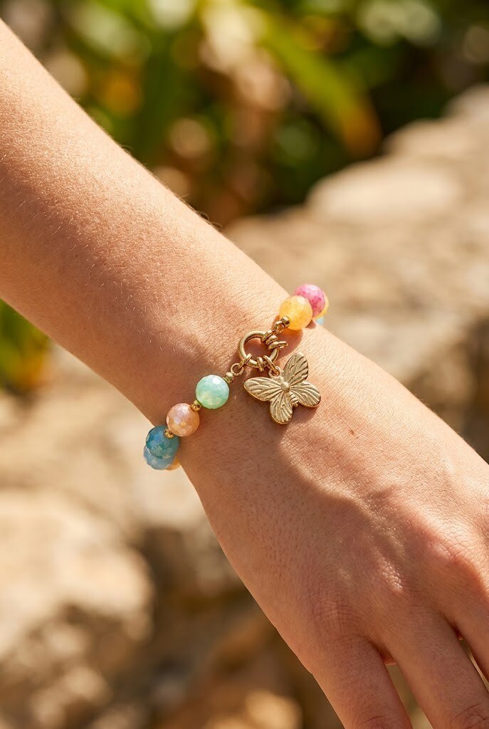 Grossiste WEC - Bracelet Perles Pastel & Papillon en Acier inoxydable