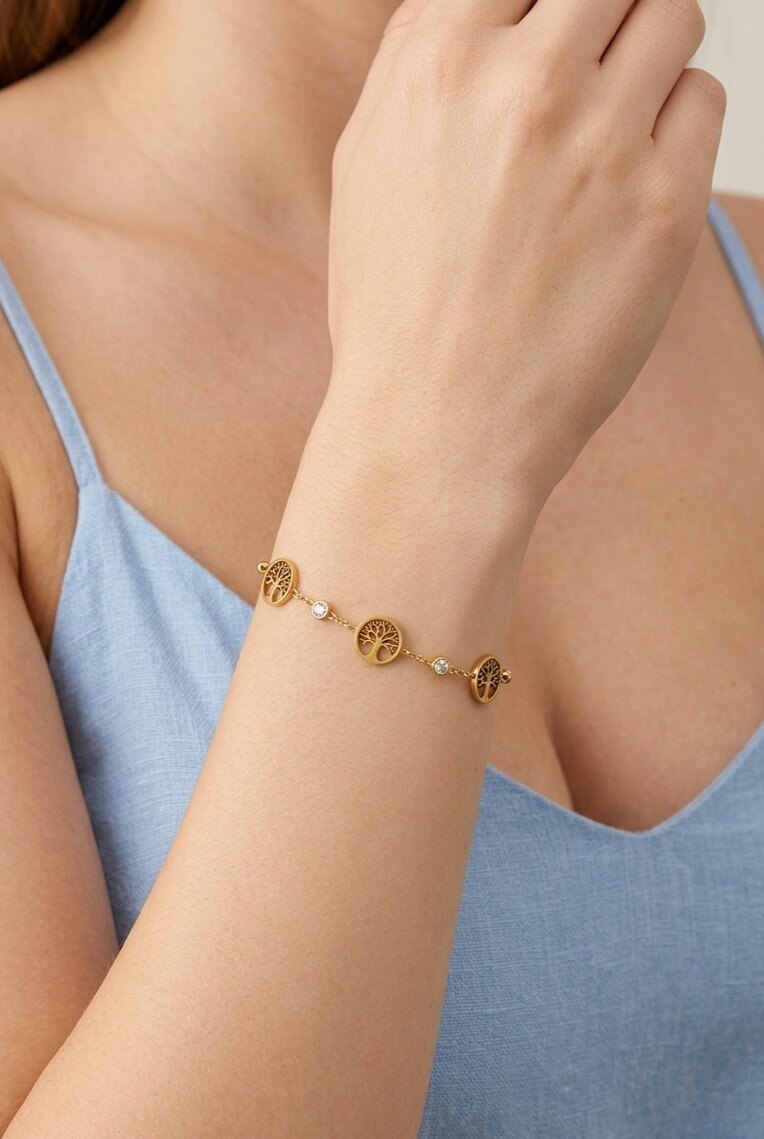 Grossiste WEC Bijoux - Bracelet Arbre de Vie en Acier Doré – Élégance Naturelle