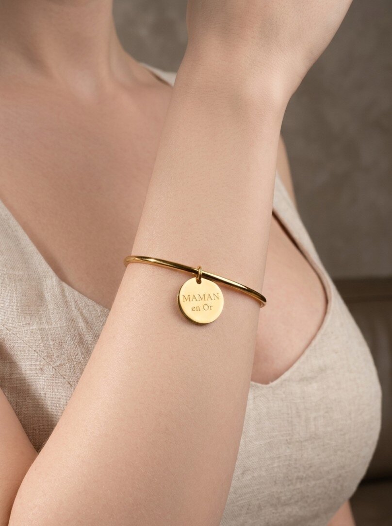 Grossiste WEC Bijoux - Bracelet Jonc Maman en Or en acier inoxydable– Élégance et Tendresse