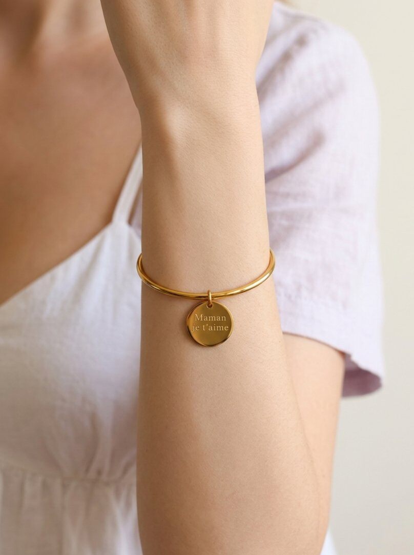 Grossiste WEC Bijoux - Bracelet Jonc Maman je t'aime en acier inoxydable – Éclat et Tendresse