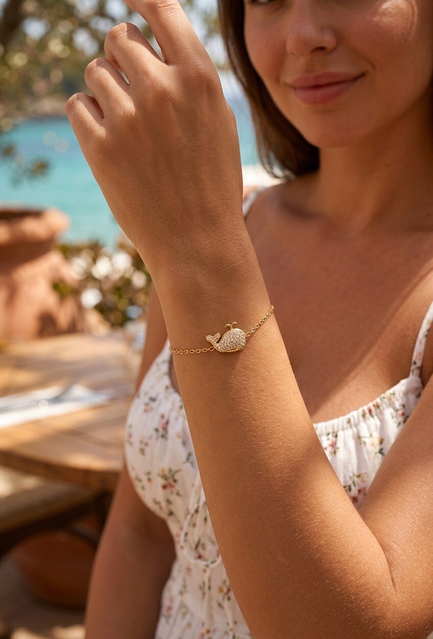 Grossiste WEC Bijoux - Bracelet Baleine – Acier Inoxydable & Cristaux