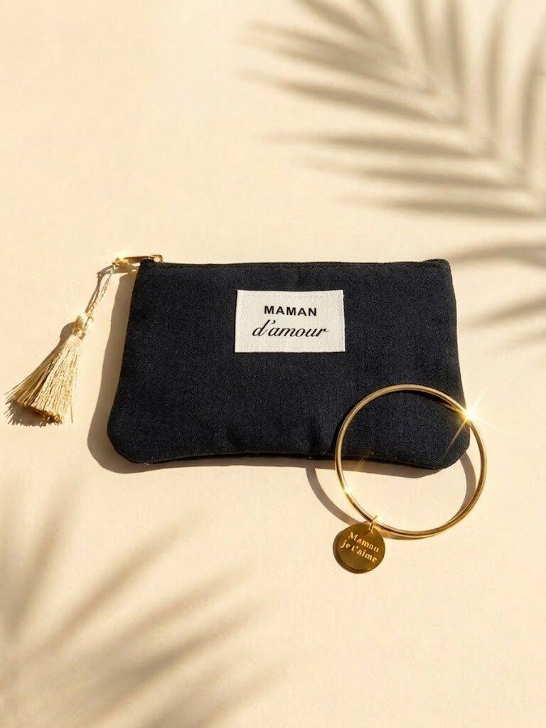 Grossiste WEC - POCHETTE MAMAN D'AMOUR + BRACELET JONC MAMAN JE T'AIME EN ACIER INOXYDABLE
