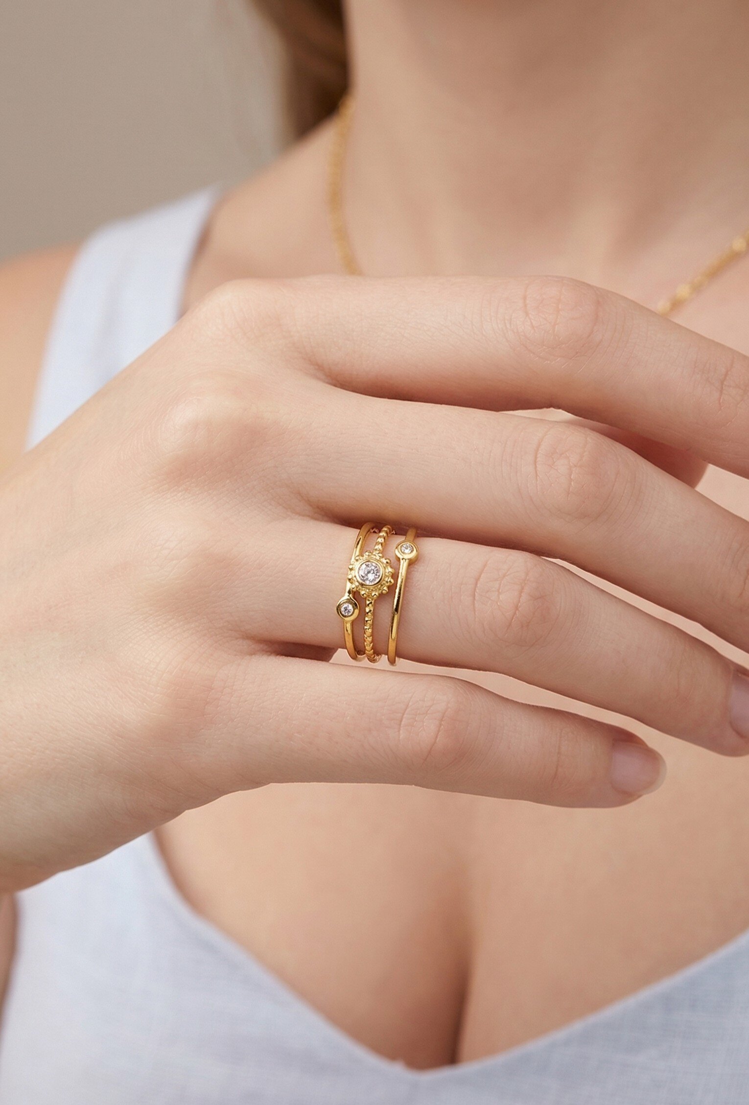 Grossiste WEC Bijoux - Bague Multi-Rangs Solaire en Acier inoxydable Doré