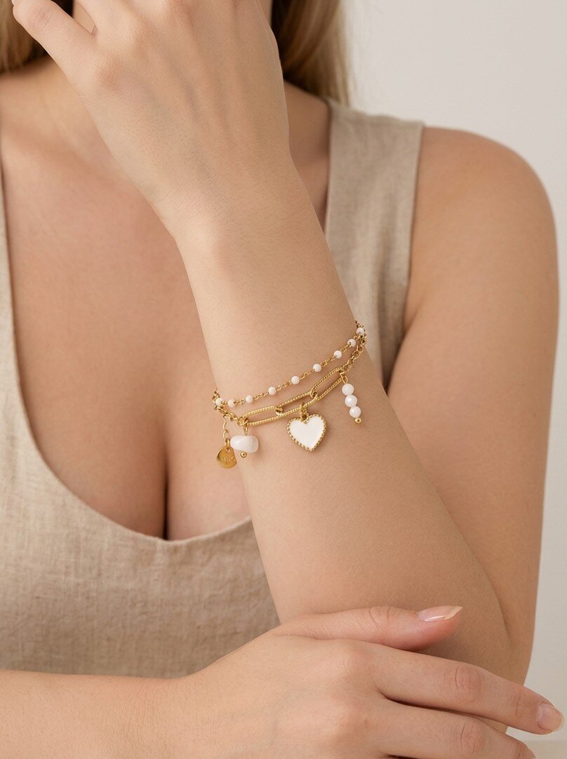 Grossiste WEC Bijoux - Bracelet Double Rang en Acier Doré – Collection Éclat Romantique