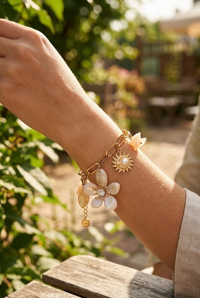 Grossiste WEC - Bracelet Charms Solaire & Floral en Acier Inoxydable