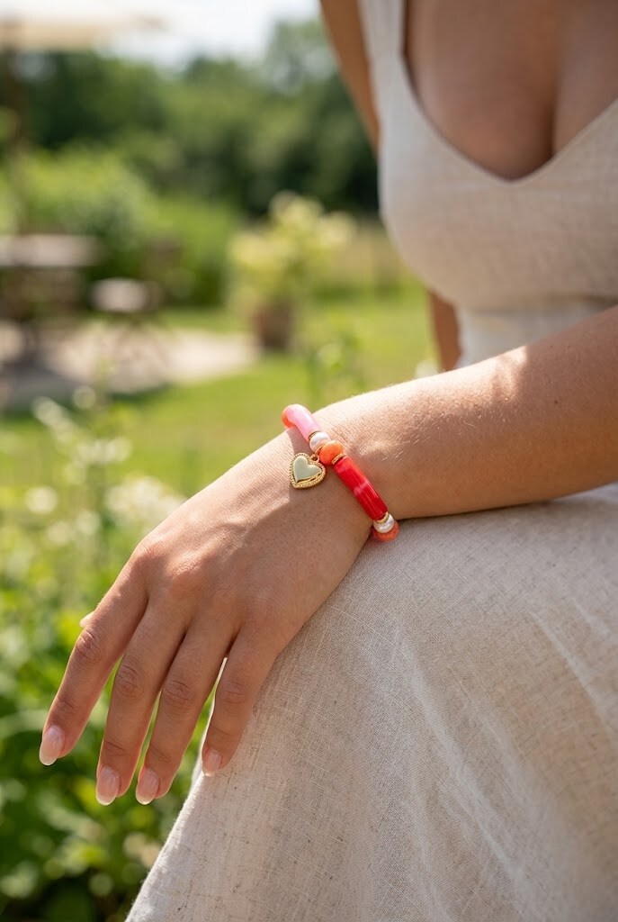 Grossiste WEC - Bracelet Cœur Gourmandise en Acier Inoxydable et Résine
