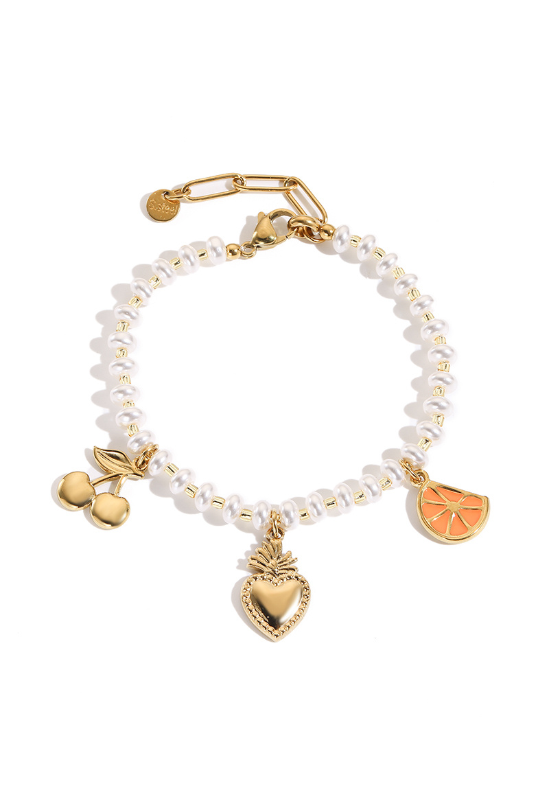 Grossiste WEC Bijoux - Bracelet Summer Joy – Perles & Charms Fruités en Acier Doré