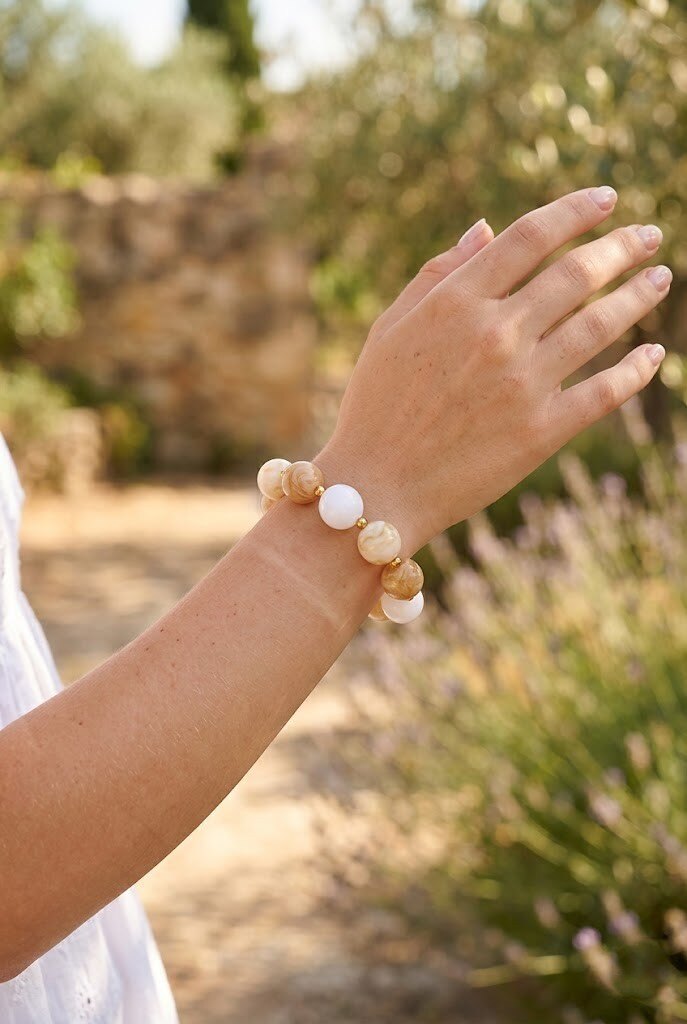 Grossiste WEC - Bracelet Élastique Chic en acier inoxydable – Perles Effet Marbre et Résine
