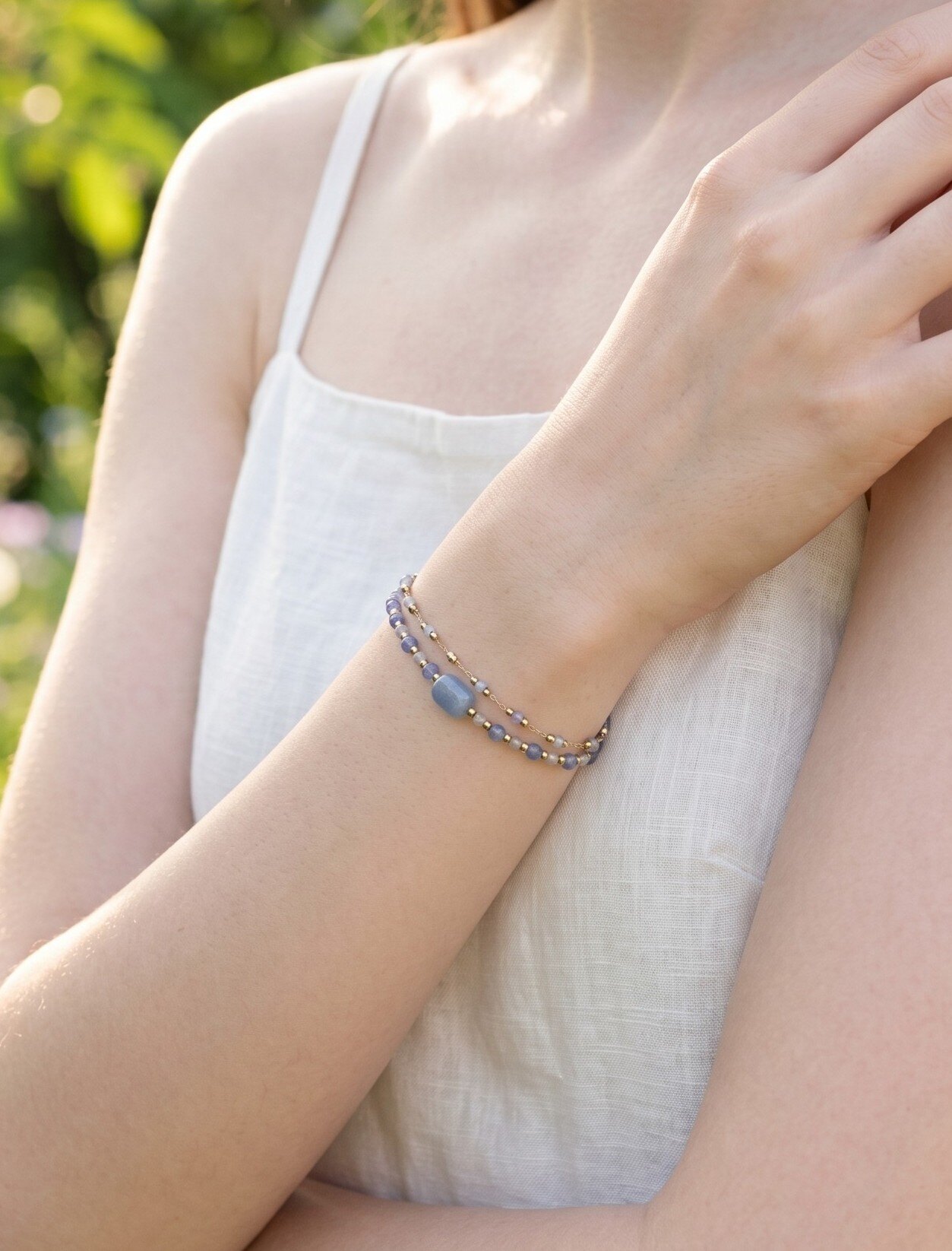 Grossiste WEC Bijoux - Bracelet Double Rang en Acier Inoxydable & Pierres Naturelles