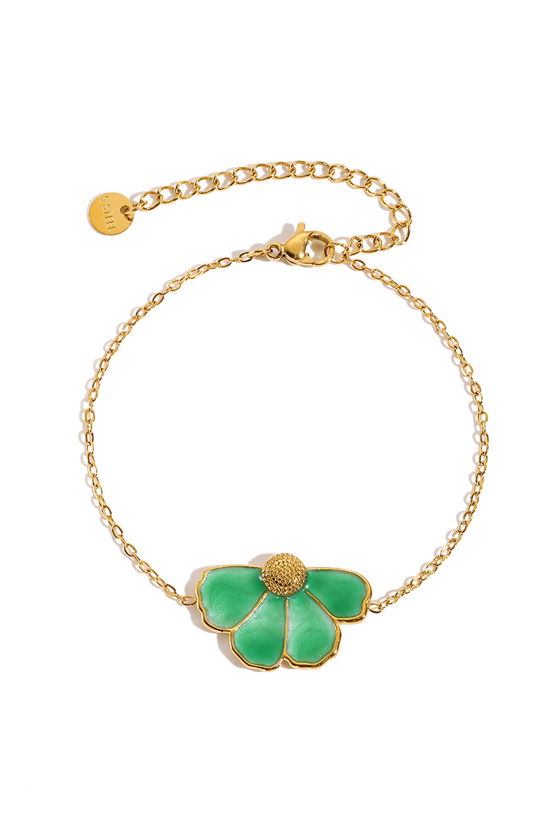 Grossiste WEC Bijoux - Bracelet Flora en Acier Doré – Éclat Naturel & Vert Émeraude
