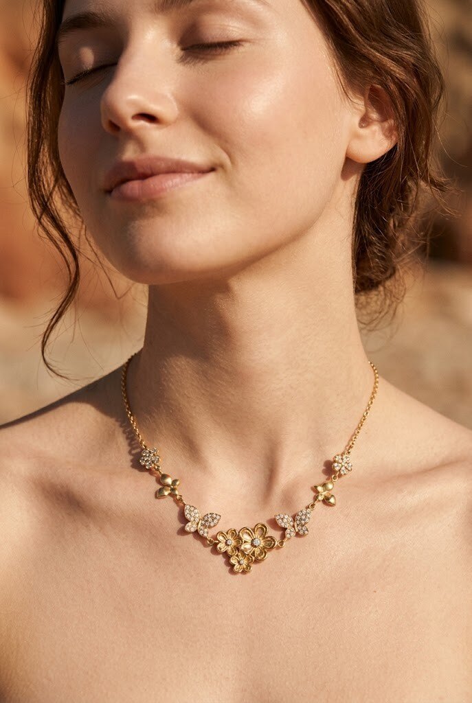 Grossiste WEC - Collier Floral et Papillons En Acier Inoxydable