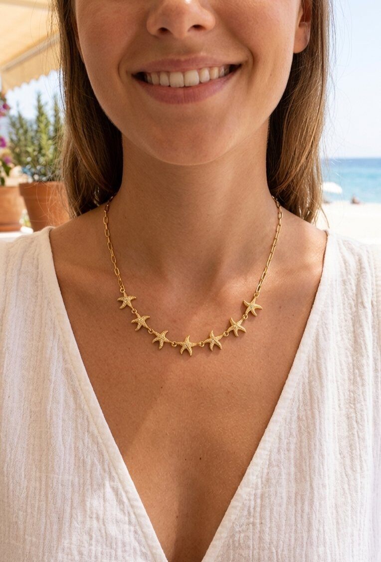 Grossiste WEC Bijoux - Collier étoile de mer – Acier Inoxydable & Cristaux
