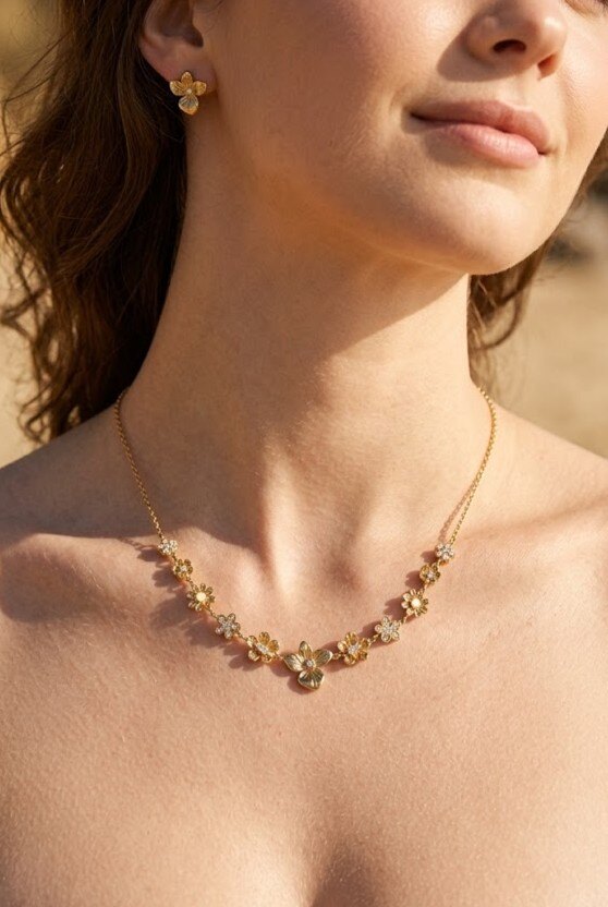 Grossiste WEC - Collier Floral « Idylle Sauvage » en Acier Inoxydable