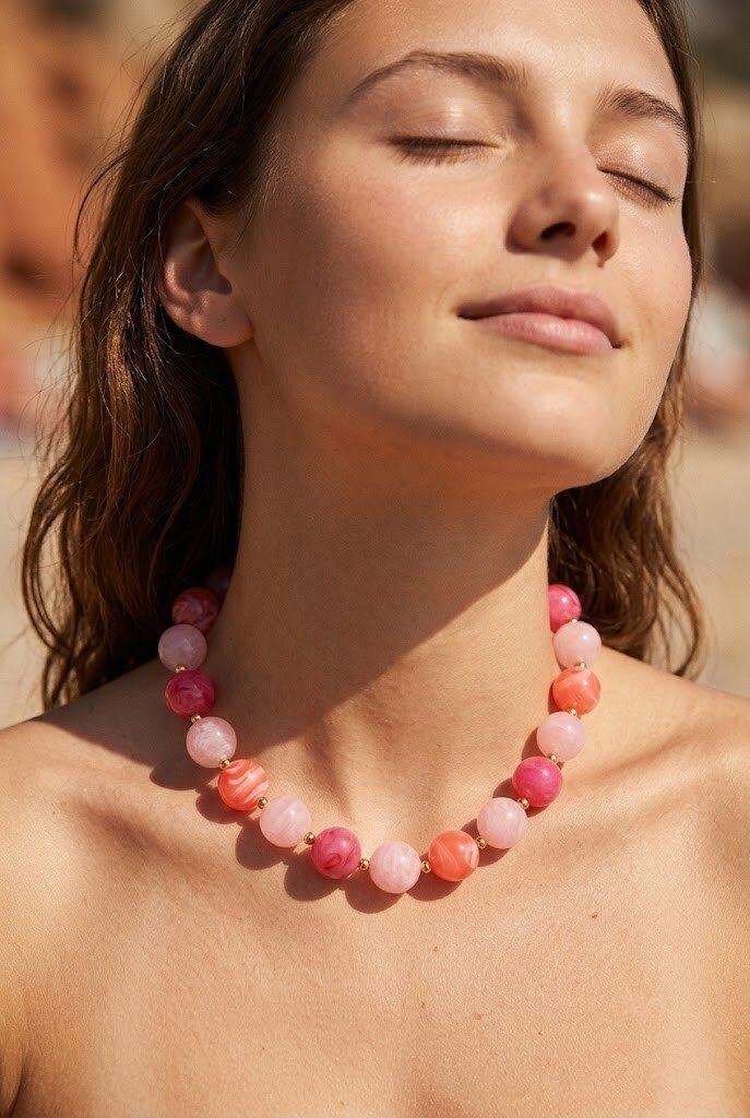 Grossiste WEC - Collier à Grosses Perles Résine & Acier Inoxydable