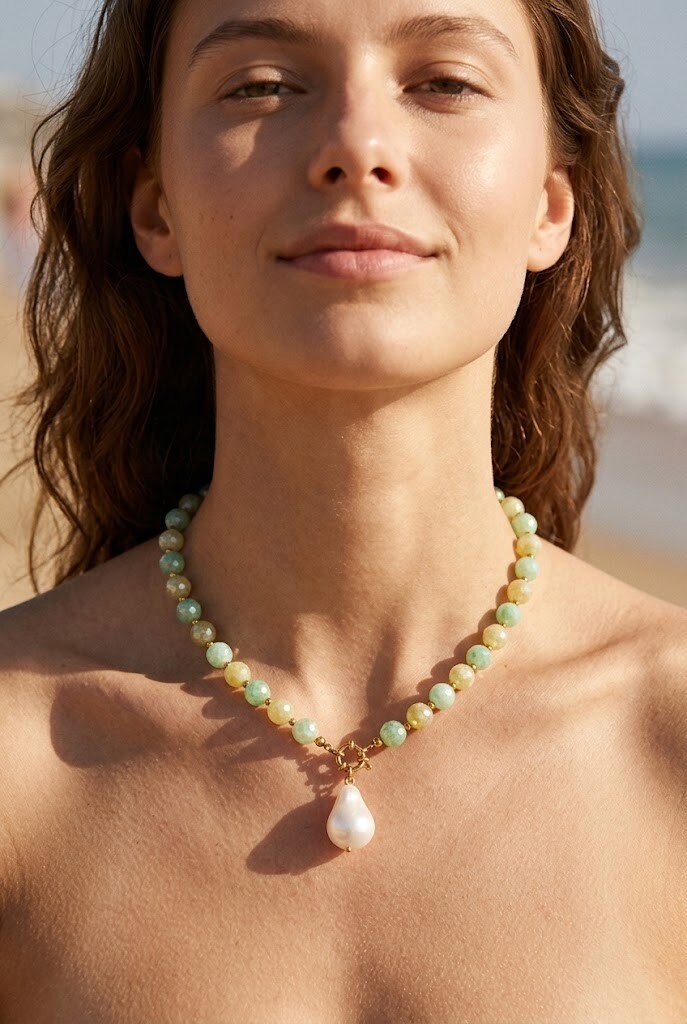Grossiste WEC - Collier Perle Baroque & Perles Facettées en Acier Inoxydable