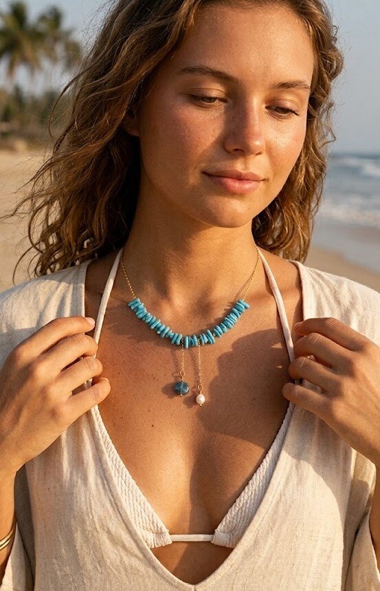 Grossiste WEC Bijoux - Collier Aura Marine en Acier Inoxydable et pierre naturelle