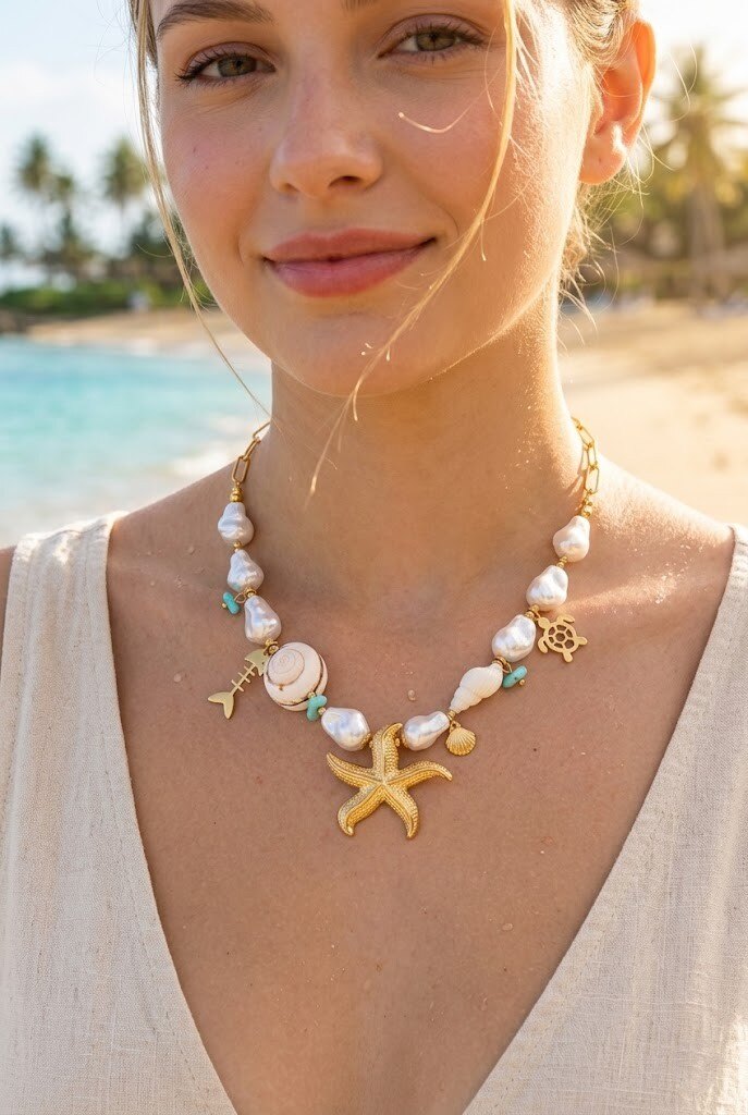 Grossiste WEC - Collier Odyssée Marine en Acier Inoxydable & Perles Baroques
