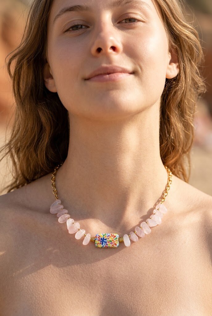 Grossiste WEC - Collier Éclat Multicolore & Quartz Rose